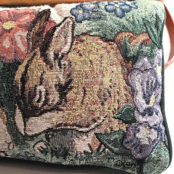 Vintage Floral Bunny Tapestry Accent Pillow Signed Linda Picken - Picture 3 of 7